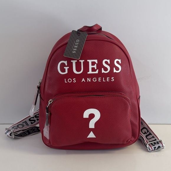 NWT Guess Women Deaven Red White Logo Medium Backpack Handbag Bag - Picture 1 of 5